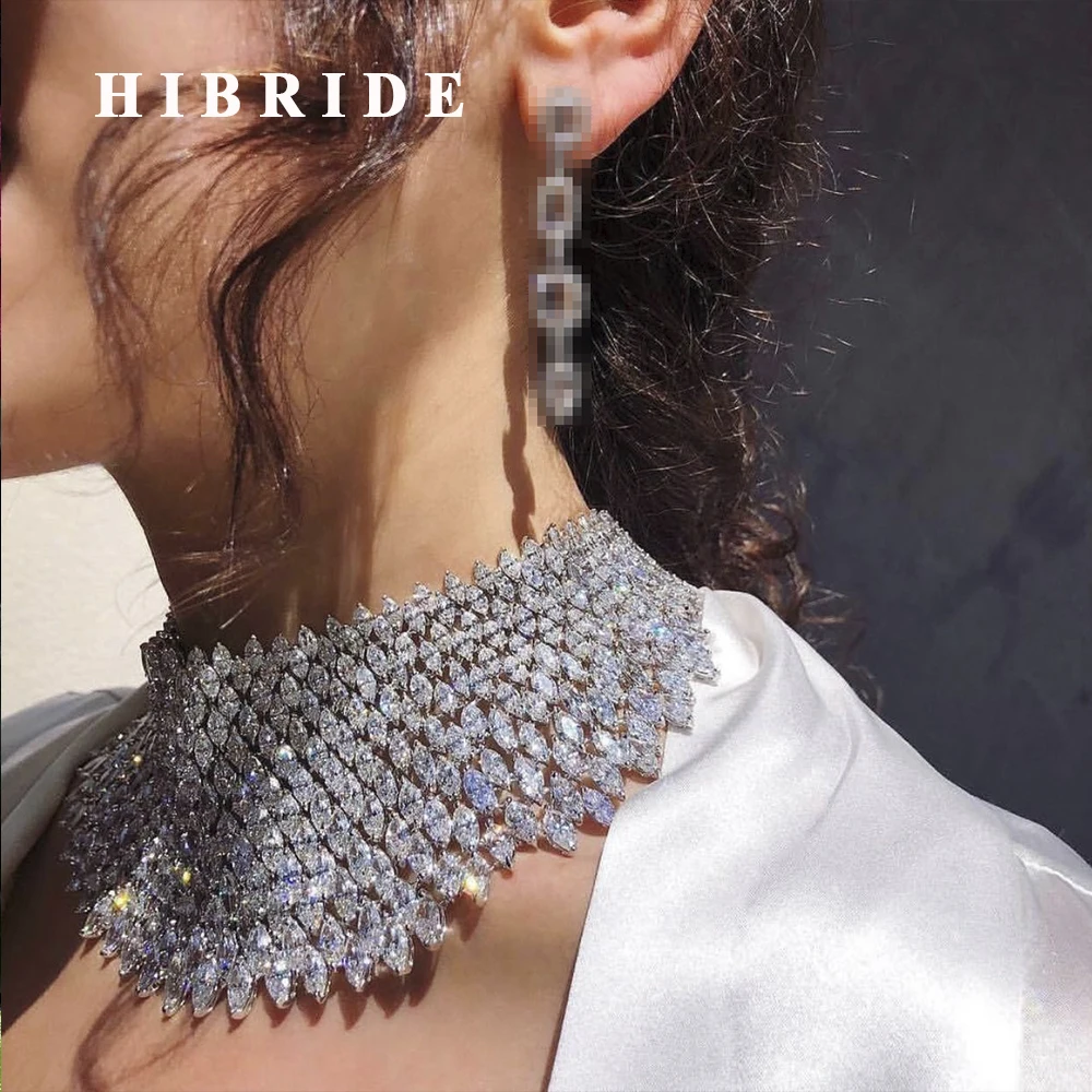 HIBRIDE Exclusive Luxury Sparking Brilliant Chocker Cubic Zircon Clear Necklace Earrings Wedding Bridal Jewelry Sets N-72
HIBRIDE Exclusive Luxury Sparking Brilliant Chocker Cubic Zircon Clear Necklace Earrings Wedding Bridal Jewelry Sets N-72