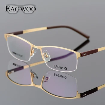 EAGWOO 비즈니스 안경 프레임, 하프 림 광학 안경, 남성 안경, 골드 프레임 안경, 근시 독서, 봄 절 2299