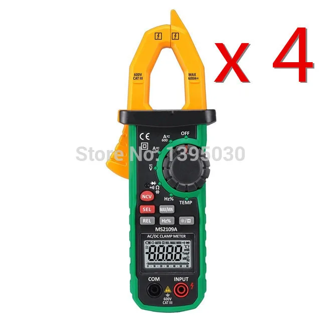 4 PCS/Lot MS2109A True RMS Digital AC DC Clamp Meter 600A Ohm HZ Temp NCV RC Test Tester
4 PCS/Lot MS2109A True RMS Digital AC DC Clamp Meter 600A Ohm HZ Temp NCV RC Test Tester