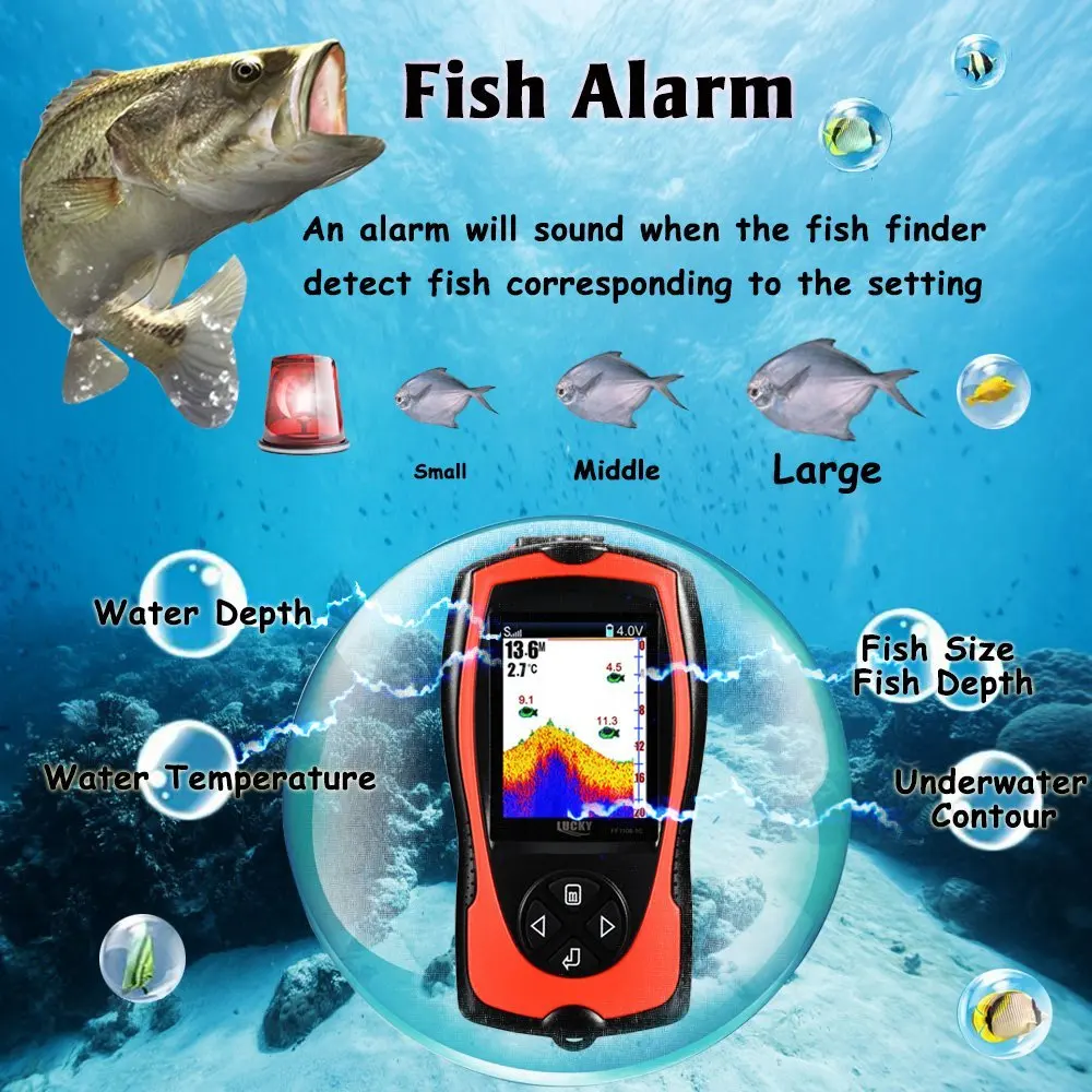 Findfish Echo sounder lucky sonar fishing alarm electronic for fishing depth locating fish sound wireless echo sounder camera
Findfish Echo sounder lucky sonar fishing alarm electronic for fishing depth locating fish sound wireless echo sounder camera