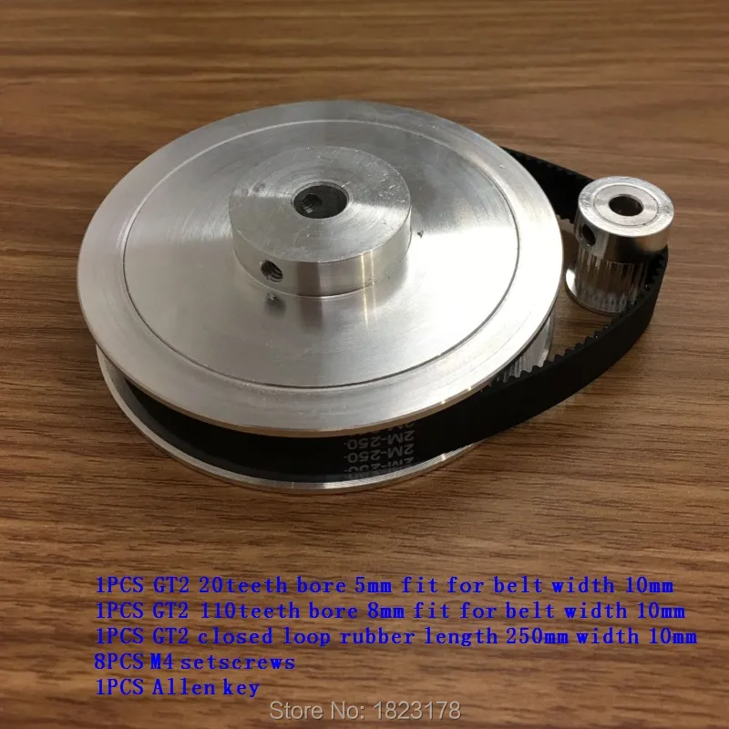 1pcs GT2 110teeth Bore 8mm+1PCS GT2 20teeth Bore 5mm+1PCS closed loop belt GT2 Length 250mm width 10mm
1pcs GT2 110teeth Bore 8mm+1PCS GT2 20teeth Bore 5mm+1PCS closed loop belt GT2 Length 250mm width 10mm
