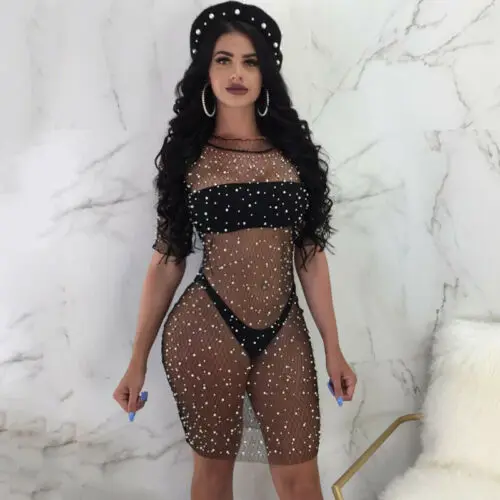 Lace Women Summer Crochet Bikini Cover Up Swimwear Beach Dress Pearl Mesh Bodycon Sexy See Through Dress Streetwear Hot Sale
Lace Women Summer Crochet Bikini Cover Up Swimwear Beach Dress Pearl Mesh Bodycon Sexy See Through Dress Streetwear Hot Sale