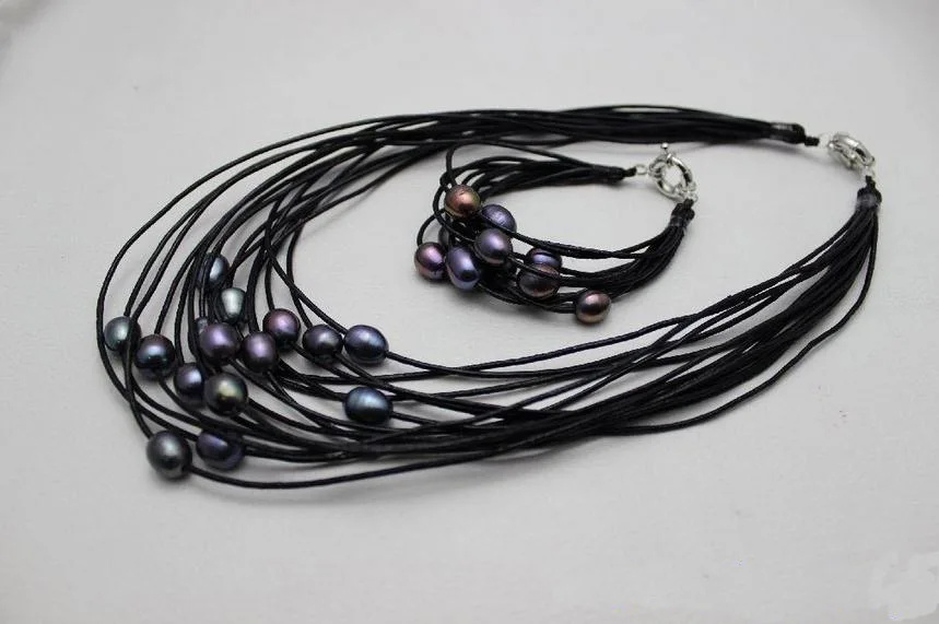 Fashion Leather Pearl Jewelry Black Genuine Leather Black Color Freshwater Pearl Necklace Bracelet Jewelry Set
Fashion Leather Pearl Jewelry Black Genuine Leather Black Color Freshwater Pearl Necklace Bracelet Jewelry Set