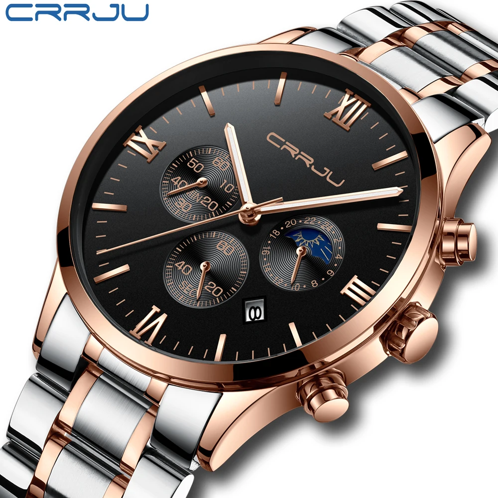 Mens Quartz Watch CRRJU Waterproof Stainless Steel Timing Relogio Masculin Luminous Calendar Mens Business Casual Retro Watches
Mens Quartz Watch CRRJU Waterproof Stainless Steel Timing Relogio Masculin Luminous Calendar Mens Business Casual Retro Watches
