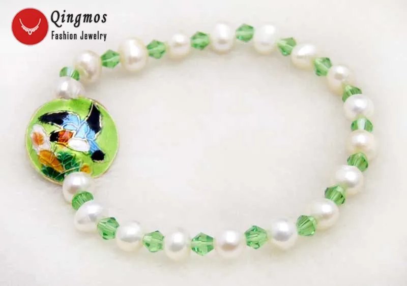 Qingmos Trendy 5-6mm White Natural Pearl Bracelets for Women with Green Crystal and 18mm Cloisonne 7.5'' Jewelry Bracelet-bra389
Qingmos Trendy 5-6mm White Natural Pearl Bracelets for Women with Green Crystal and 18mm Cloisonne 7.5'' Jewelry Bracelet-bra389