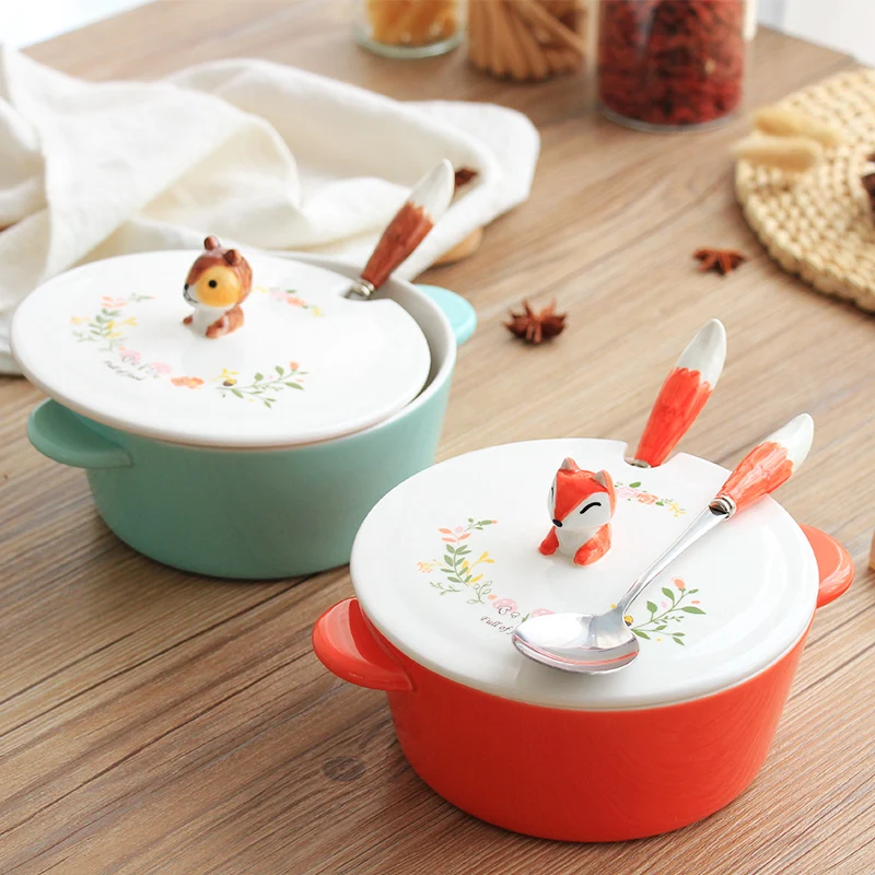 Chinese painted ceramic animal artifact dormitory students cute ears of instant noodles instant noodles bowl large bowl with lid
Chinese painted ceramic animal artifact dormitory students cute ears of instant noodles instant noodles bowl large bowl with lid