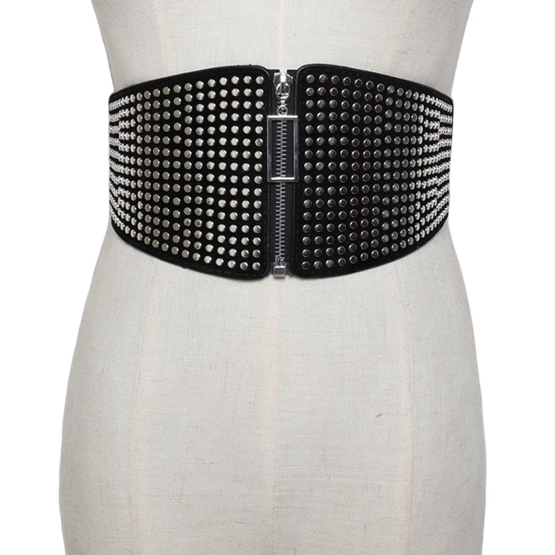 New Women Punk ultra wide Rivets belt Elastic slim corset body shaper black faux leather retro Punk causal Waist belt Cummerbund
New Women Punk ultra wide Rivets belt Elastic slim corset body shaper black faux leather retro Punk causal Waist belt Cummerbund