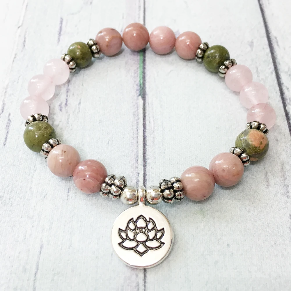 MG0510 8 mm Rose Quartz Lotus Bracelet Natural Unakite Energy Protection Bracelet Rhodonite Balance Yoga Bracelet for Women
MG0510 8 mm Rose Quartz Lotus Bracelet Natural Unakite Energy Protection Bracelet Rhodonite Balance Yoga Bracelet for Women