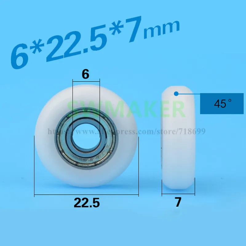 6*22.5*7 nylon rubber bearing, pulley, 3D printer, CNC engraving machine, European standard, 20 aluminum profile, track wheel
6*22.5*7 nylon rubber bearing, pulley, 3D printer, CNC engraving machine, European standard, 20 aluminum profile, track wheel