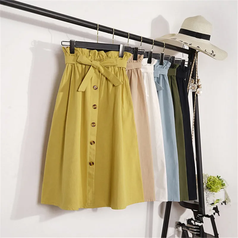 Women High Waist Skirt 2020 Spring Summer Sweet Bowknot Belt A-line School Skirt Women Knee Length Pleated Skirt Jupe Femme
Women High Waist Skirt 2020 Spring Summer Sweet Bowknot Belt A-line School Skirt Women Knee Length Pleated Skirt Jupe Femme