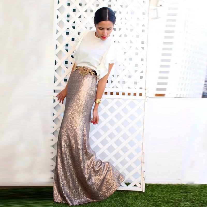 High Quality Rose Gold Sequins Skirt Custom Made Sequined Long Maxi Skirt for Women to Formal Party Shiny Pencil Skirt
High Quality Rose Gold Sequins Skirt Custom Made Sequined Long Maxi Skirt for Women to Formal Party Shiny Pencil Skirt