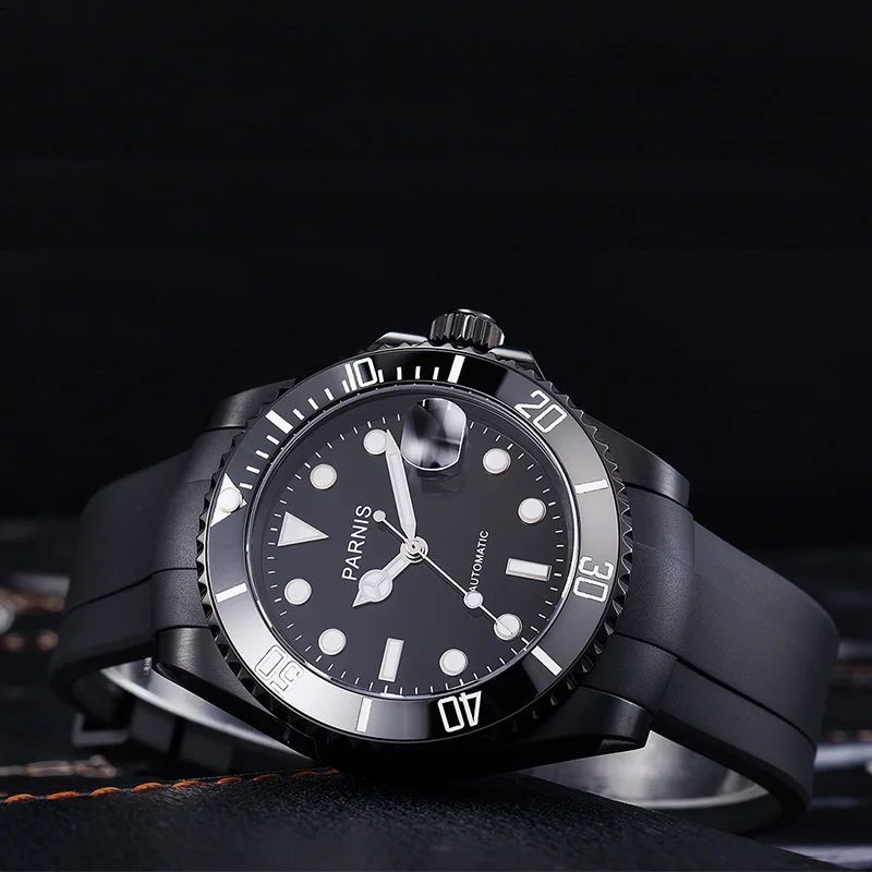 Fashion Parnis 40mm Black Dial Automatic Watch Waterproof Mechanical Men Rubber Strap Ceramic Bezel Top Luxury Brand Clock 2025
Fashion Parnis 40mm Black Dial Automatic Watch Waterproof Mechanical Men Rubber Strap Ceramic Bezel Top Luxury Brand Clock 2025