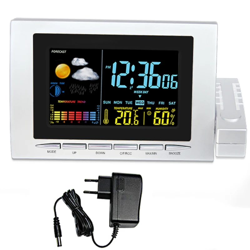 Colorful Wireless Weather Station Clock Forecaster Indoor Temperature Humidity Display Calendar Function With AC Power EU Plug
Colorful Wireless Weather Station Clock Forecaster Indoor Temperature Humidity Display Calendar Function With AC Power EU Plug