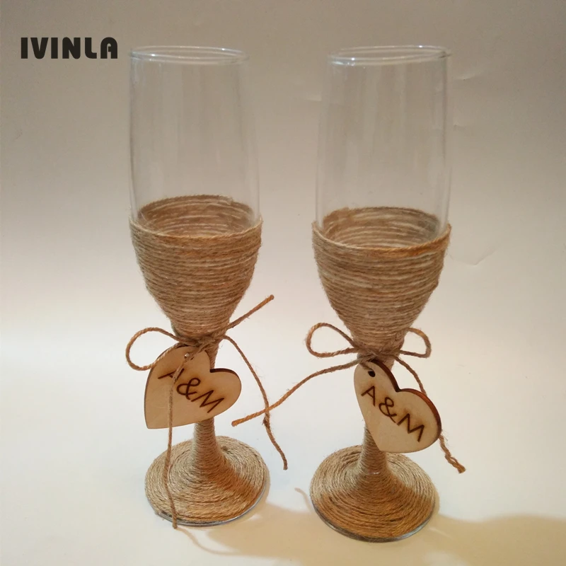 1 pair/lot Personalized engraved Jute Wedding Champagne Toasting glasses wine cup with wooden heart
1 pair/lot Personalized engraved Jute Wedding Champagne Toasting glasses wine cup with wooden heart