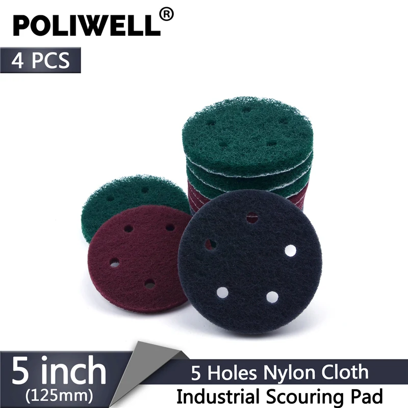 POLIWELL 4PCS 5 Inch 5-Hole Round Industrial Scouring Pad Heavy Duty Nylon Cloth Scrub Pads for Car Metal Cleaning Polishing
POLIWELL 4PCS 5 Inch 5-Hole Round Industrial Scouring Pad Heavy Duty Nylon Cloth Scrub Pads for Car Metal Cleaning Polishing