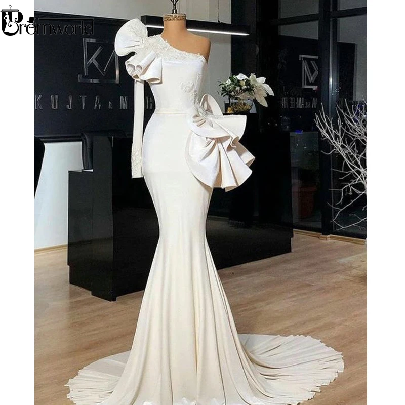Mermaid Muslim Evening Dresses One Shoulder Long Sleeves Lace White Formal Dress Saudi Arabic Long Elegant Evening Gown Prom
Mermaid Muslim Evening Dresses One Shoulder Long Sleeves Lace White Formal Dress Saudi Arabic Long Elegant Evening Gown Prom