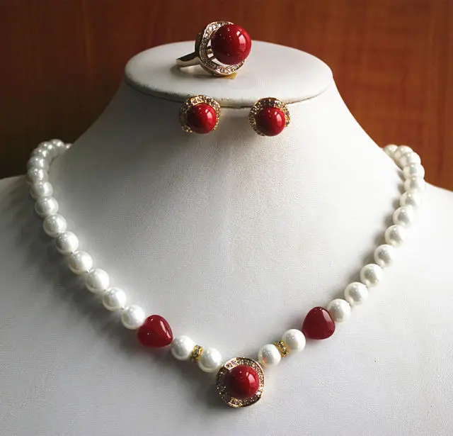 Free shipping@@@@@ Charming Women'S White And Red Pearl Necklace Earring Ring(7/8/9)Jewelry Set
Free shipping@@@@@ Charming Women'S White And Red Pearl Necklace Earring Ring(7/8/9)Jewelry Set