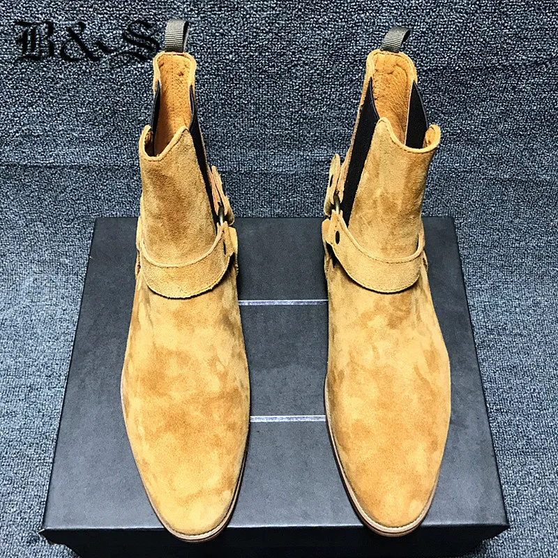 Black& Street Men designer leather brand suede cowhide handmade with buckle strap Chelsea Boots
Black& Street Men designer leather brand suede cowhide handmade with buckle strap Chelsea Boots