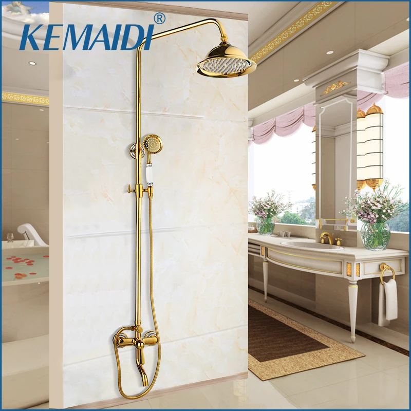 KEMAIDI New Arrival Luxury Wall Mounted Gold Brass Shower Faucet Set Single Ceramic Handle Tub Mixer Hand Shower Spray
KEMAIDI New Arrival Luxury Wall Mounted Gold Brass Shower Faucet Set Single Ceramic Handle Tub Mixer Hand Shower Spray