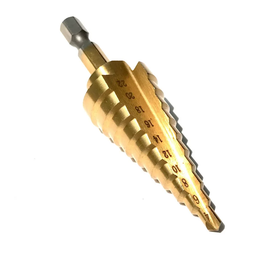 Ступенчатое сверло с шестигранным хвостовиком 1/4 дюйма, 6-25 мм, 10 шагов 
Ступенчатое сверло с шестигранным хвостовиком 1/4 дюйма, 6-25 мм, 10 шагов