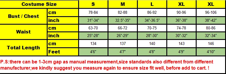 size chart clown