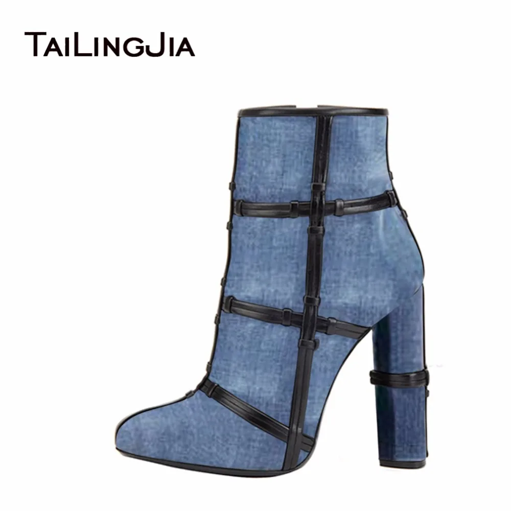 Woman Jean Blue Block High Heel Cowboy Pointed Toe Female Comfortable Black Ankle Boots With Bands Ladies Winter Boots
Woman Jean Blue Block High Heel Cowboy Pointed Toe Female Comfortable Black Ankle Boots With Bands Ladies Winter Boots