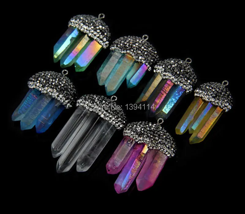 Titanium Coated 3 Crystal Pillars Point Combination Pendant With Paving CZ Silver Plated Approx 20*40mm
Titanium Coated 3 Crystal Pillars Point Combination Pendant With Paving CZ Silver Plated Approx 20*40mm