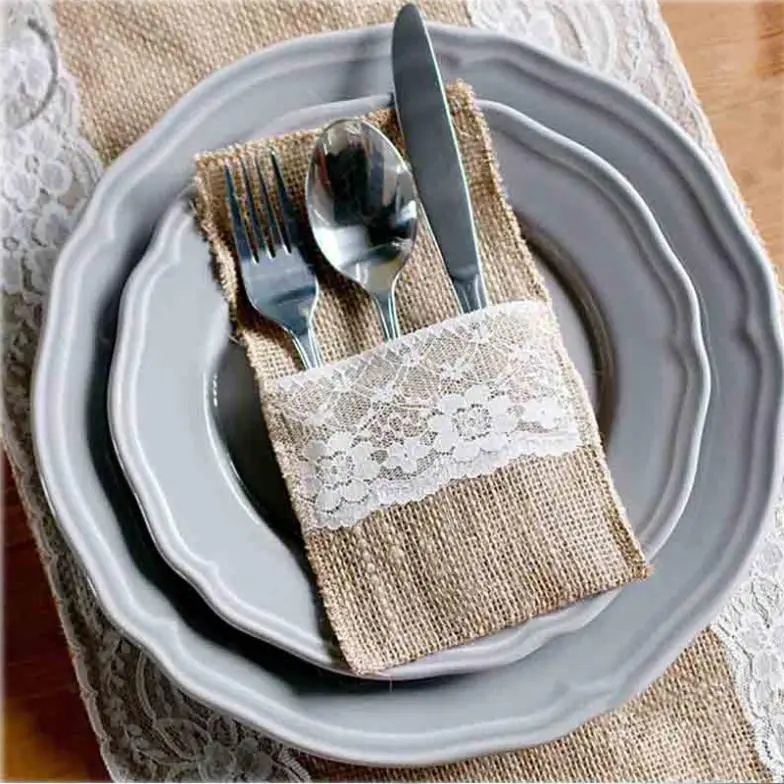 Vintage 4"x8" Hessian Burlap Lace Wedding Tableware Pouch Cutlery Holder Decorations Favor
Vintage 4"x8" Hessian Burlap Lace Wedding Tableware Pouch Cutlery Holder Decorations Favor