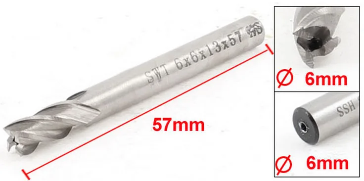 4 Flutes Milling Cutter Tool Straight End Mill 6mm x 6mm x 13mm x 57mm 5pcs
4 Flutes Milling Cutter Tool Straight End Mill 6mm x 6mm x 13mm x 57mm 5pcs