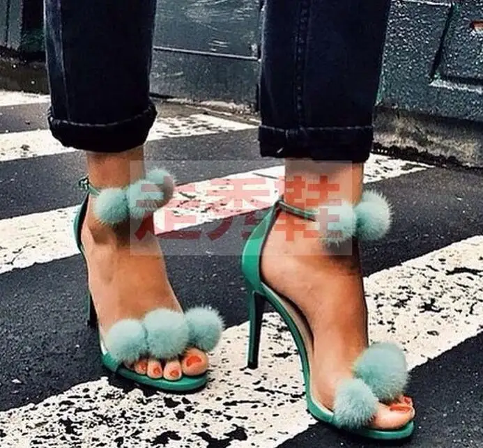 Free shipping green fur balls decoration cover heel open toe high heels sandals 35-42 stiletto heels buckle strap dress pumps
Free shipping green fur balls decoration cover heel open toe high heels sandals 35-42 stiletto heels buckle strap dress pumps
