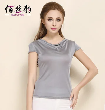 Women silk double knitting round collar short sleeve silk top silk loose t-shirts 2 2022
Women silk double knitting round collar short sleeve silk top silk loose t-shirts 2 2022