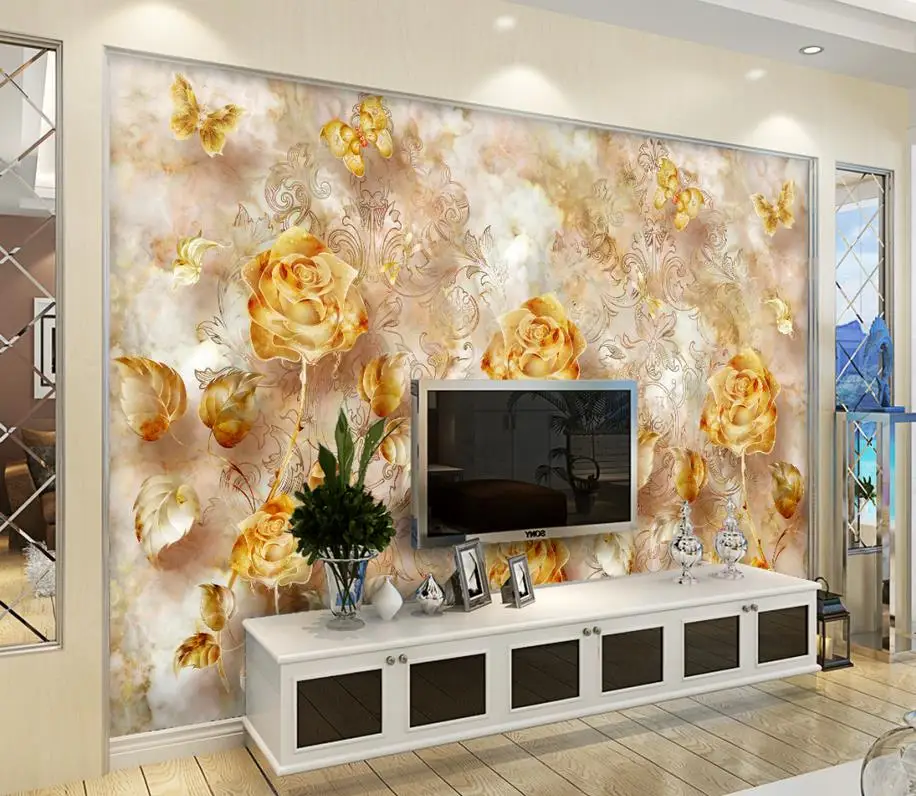 European retro gold rose pattern butterfly wallpaper bathroom custom photo wallpaper Home Decoration
European retro gold rose pattern butterfly wallpaper bathroom custom photo wallpaper Home Decoration