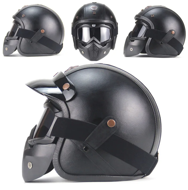 Free shipping PU Leather Helmets 3/4 Motorcycle Chopper Helmet Open Face Vintage Motorcycle Helmet with Goggle Mask
Free shipping PU Leather Helmets 3/4 Motorcycle Chopper Helmet Open Face Vintage Motorcycle Helmet with Goggle Mask