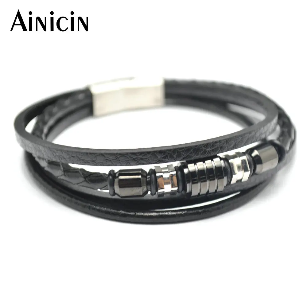 Multi-layer Genuine Leather Gun Black Plating Fashion Men Stainless Steel Magnetic Buckle Bracelets
Multi-layer Genuine Leather Gun Black Plating Fashion Men Stainless Steel Magnetic Buckle Bracelets