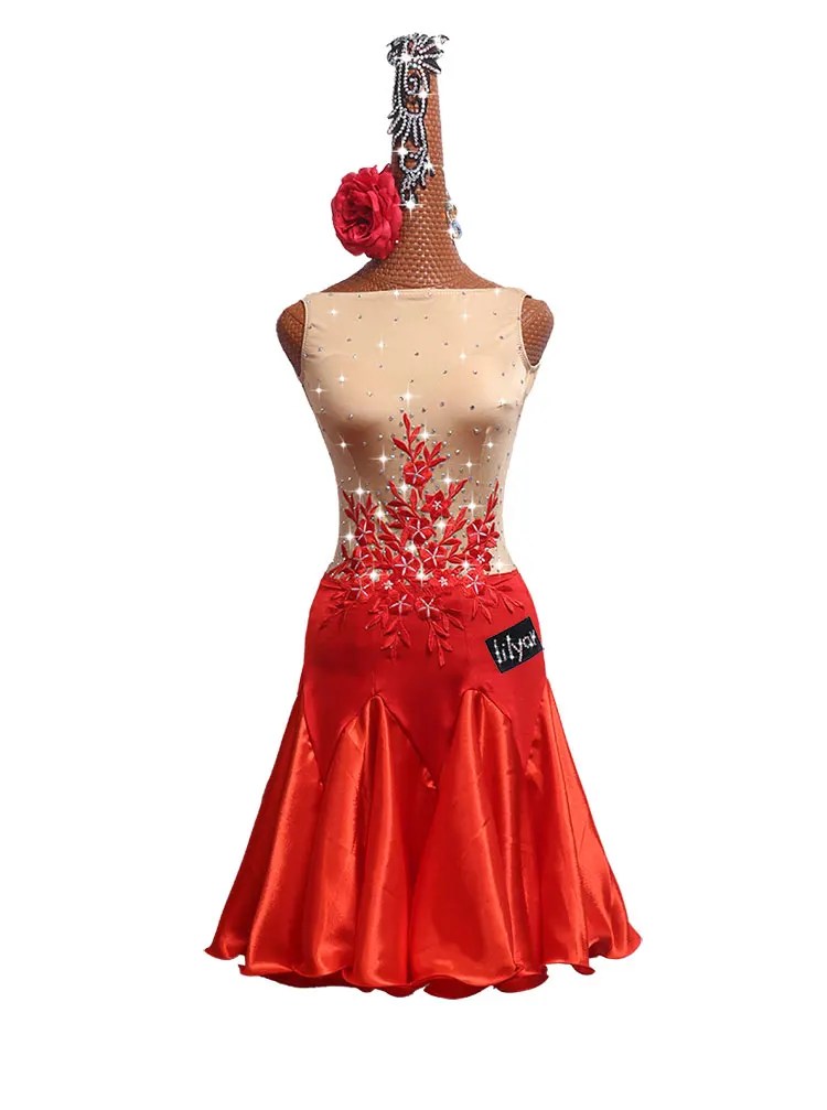Customized Latin Dance Competition Dress Performing Dress Nude Red Embroidered Pleated Skirt
Customized Latin Dance Competition Dress Performing Dress Nude Red Embroidered Pleated Skirt
