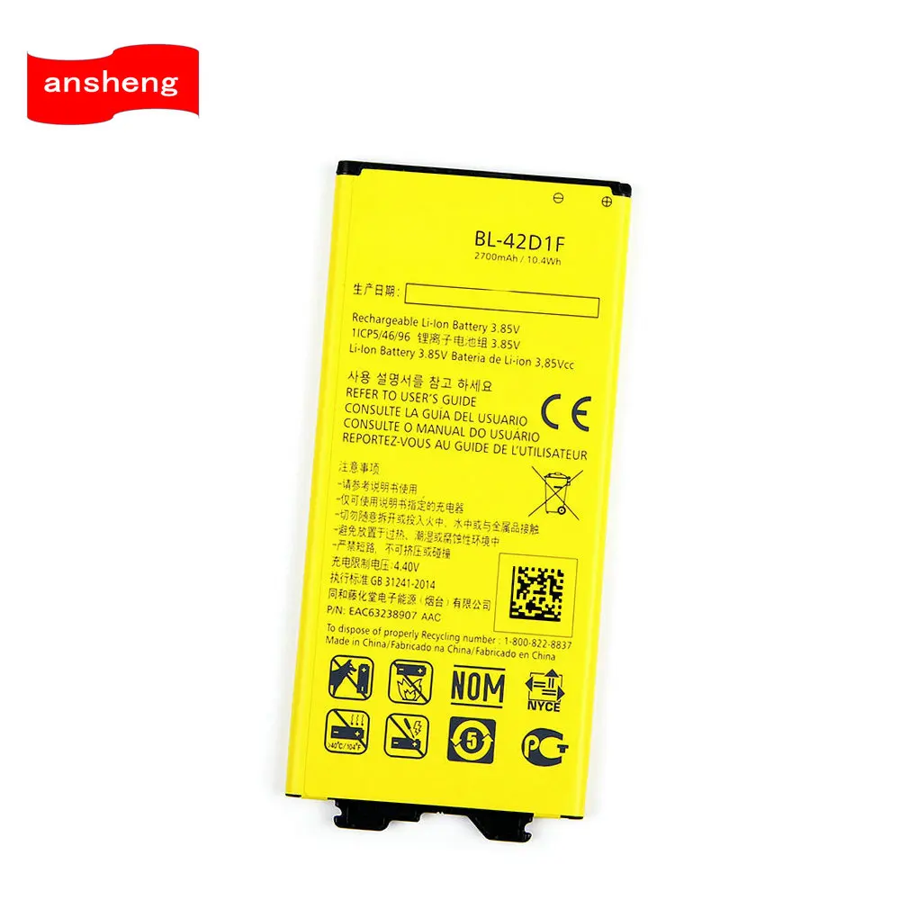 3.8V 2800mAh BL-42D1F Battery For LG G5 H850 H840 VS987 H820 LS992 H830 US992 F700L F700S F700k H831 Cell Phone
3.8V 2800mAh BL-42D1F Battery For LG G5 H850 H840 VS987 H820 LS992 H830 US992 F700L F700S F700k H831 Cell Phone