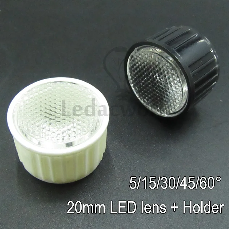 50 set 20mm LED Optical Lens + White Lens Holder or Black Lens Holder Angle 5 15 30 45 60 Degree For 1w 3w High Power LED
50 set 20mm LED Optical Lens + White Lens Holder or Black Lens Holder Angle 5 15 30 45 60 Degree For 1w 3w High Power LED