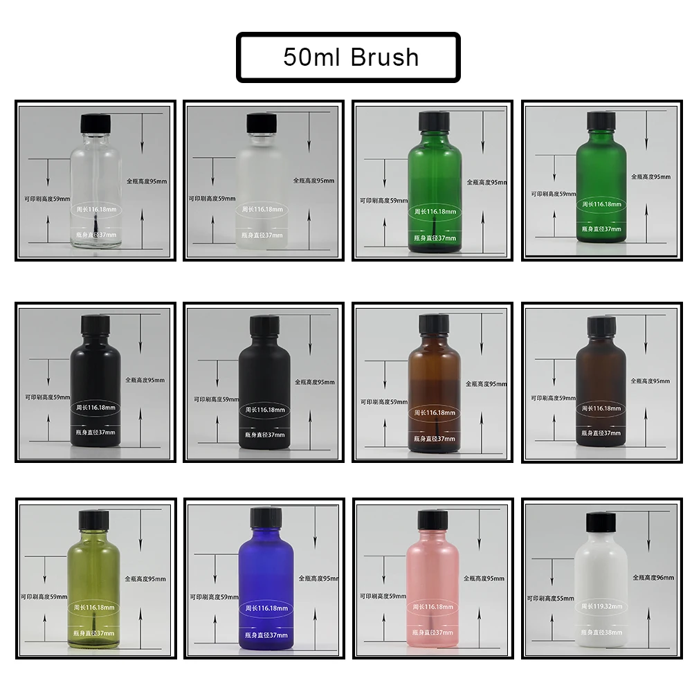 Green blue amber clear white and black round nail polish bottle 50ml, Black cap with brush and glass bottle for sale
Green blue amber clear white and black round nail polish bottle 50ml, Black cap with brush and glass bottle for sale