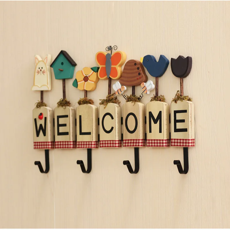 Welcome Wall Key Hooks Home Creative Hanger Bathroom Robe Hooks Metal Hooks with Wood Board 4 Iron Hook
Welcome Wall Key Hooks Home Creative Hanger Bathroom Robe Hooks Metal Hooks with Wood Board 4 Iron Hook