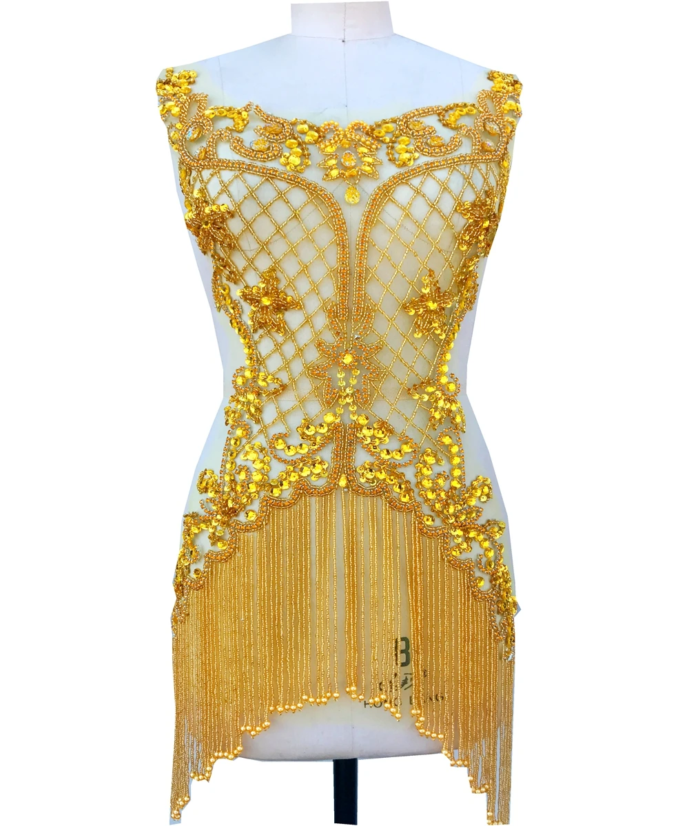 Handmade golden yellow beads rhinestones l trim patches sew on applique 62*38cm for dress accessory
Handmade golden yellow beads rhinestones l trim patches sew on applique 62*38cm for dress accessory