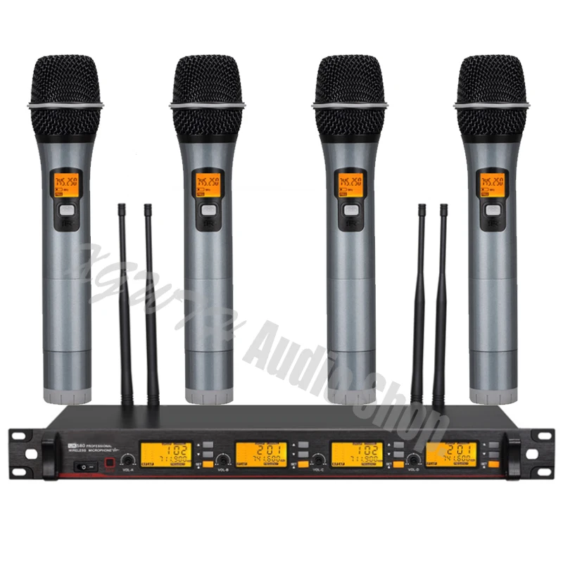 UHF Adjustable Frequency 4 Handheld Wireless Dynamic Microphone System for Stage KTV Karaoke
UHF Adjustable Frequency 4 Handheld Wireless Dynamic Microphone System for Stage KTV Karaoke