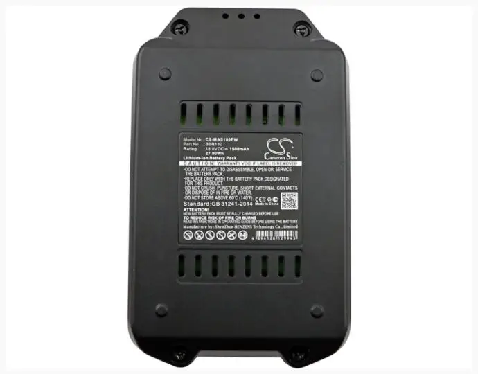 Cameron Sino 1500mAh battery for MEISTER CRAFT 5451260 5451370 MAS180 MAS18VL-2 BBR 180LI-ION/5I(CNM)R18/65 BBR180
Cameron Sino 1500mAh battery for MEISTER CRAFT 5451260 5451370 MAS180 MAS18VL-2 BBR 180LI-ION/5I(CNM)R18/65 BBR180