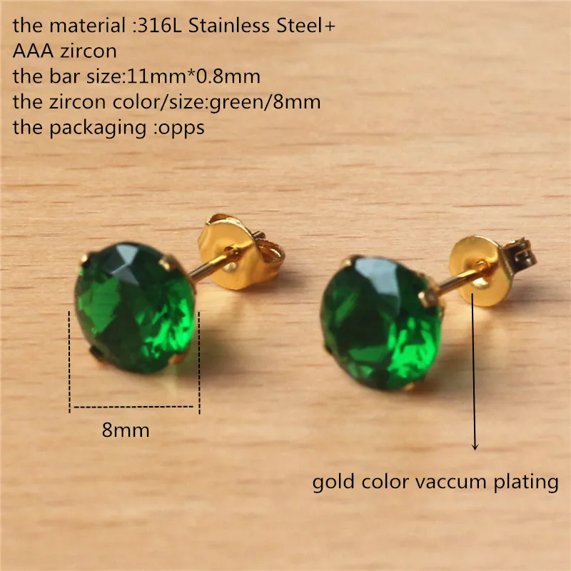 1Pair 316 L Stainless Steel Gold-color Vacuum Plating With 8mm Round AAA Green Zircon Stud Earrings For Men And Women
1Pair 316 L Stainless Steel Gold-color Vacuum Plating With 8mm Round AAA Green Zircon Stud Earrings For Men And Women