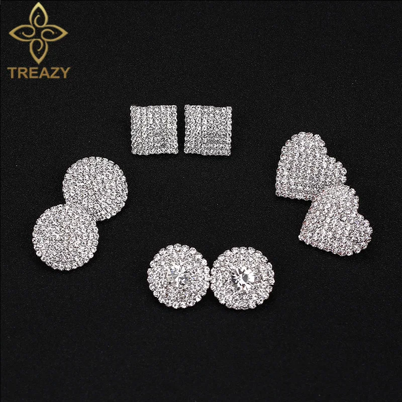 TREAZY Silver Color Rhinestone Sqaure/Round/Heart Stud Earrings For Women Fashion Wedding Prom Jewelry Gifts Femme Brincos
TREAZY Silver Color Rhinestone Sqaure/Round/Heart Stud Earrings For Women Fashion Wedding Prom Jewelry Gifts Femme Brincos