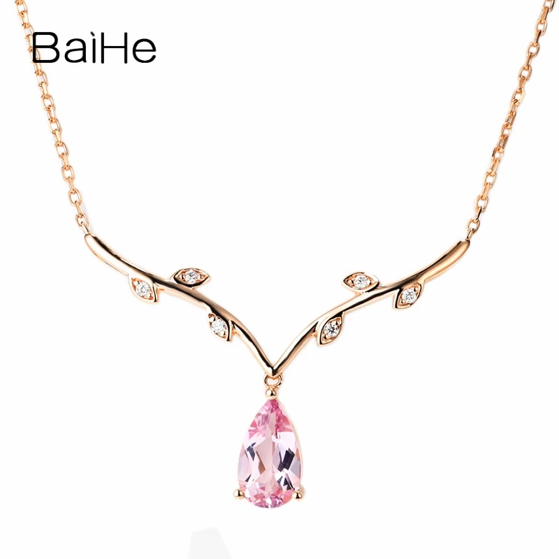BAIHE Solid 18K Rose Gold 0.55ct Natural Morganite Water drops Necklace Women Gift Sweet Collarbone Chain Fine Jewelry Making
BAIHE Solid 18K Rose Gold 0.55ct Natural Morganite Water drops Necklace Women Gift Sweet Collarbone Chain Fine Jewelry Making