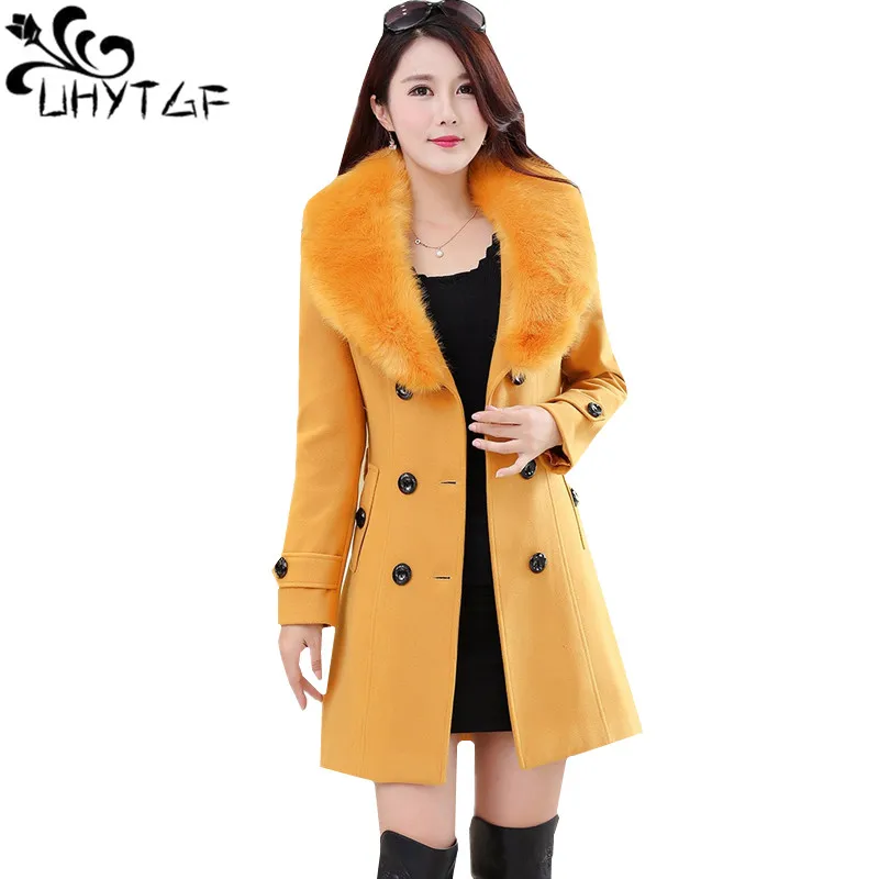 UHYTGF M-5XL Quality Wool Coat Women Fashion Fur Collar Double-Breasted Slim Female Warm Outerwear Long Sleeve Woolen Jacket 851
UHYTGF M-5XL Quality Wool Coat Women Fashion Fur Collar Double-Breasted Slim Female Warm Outerwear Long Sleeve Woolen Jacket 851