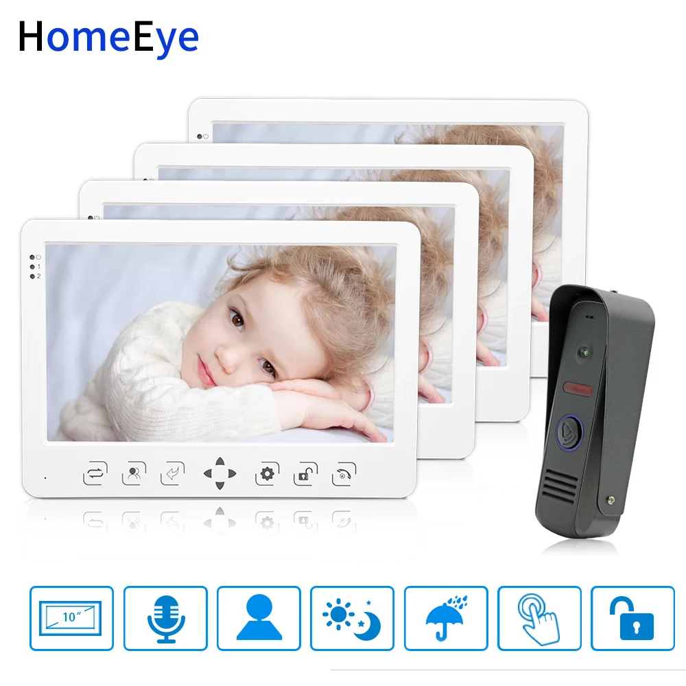 Видеодомофон HomeEye 10 дюймов, видеодомофон, дверной звонок 1-4, система домашнего доступа, голосовое сообщение, водонепроницаемая видеозапись, разблокировка дверей
Видеодомофон HomeEye 10 дюймов, видеодомофон, дверной звонок 1-4, система домашнего доступа, голосовое сообщение, водонепроницаемая видеозапись, разблокировка дверей