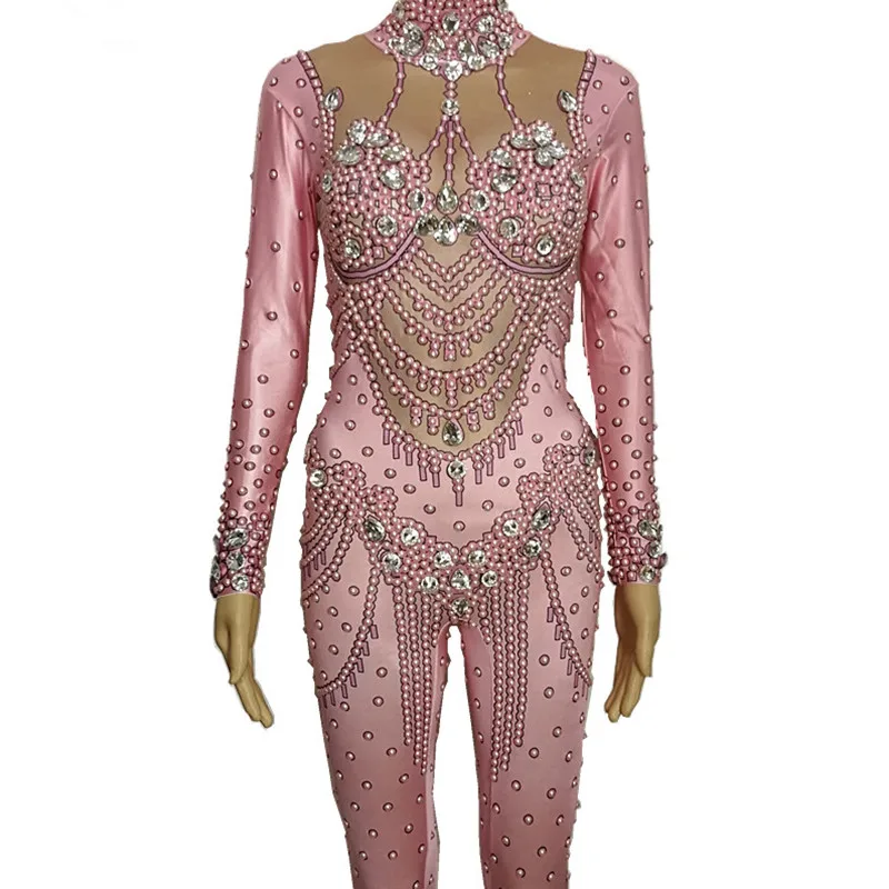 Pink Pearl Rhinestones Elastic Jumpsuit Crystals Leotard Long Sleeve Rompers Women Birthday Party Outfit Nightclub Costumes
Pink Pearl Rhinestones Elastic Jumpsuit Crystals Leotard Long Sleeve Rompers Women Birthday Party Outfit Nightclub Costumes