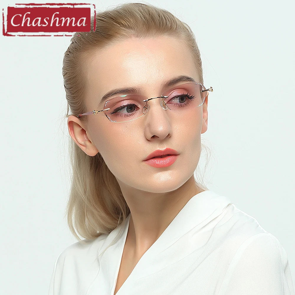 Chashma Luxury Colored Lenses Diamond Trimmed Women Quality Titanium Glasses Frame Rhinestone Lenses Fashion Rimless Eyeglasses
Chashma Luxury Colored Lenses Diamond Trimmed Women Quality Titanium Glasses Frame Rhinestone Lenses Fashion Rimless Eyeglasses
