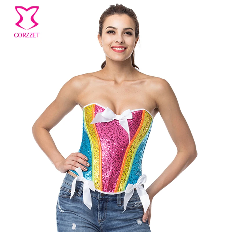 Rainbow Colorful Sequined Bows Gothic Corset Top Corsets And Bustiers Party Clubwear Sexy Burlesque Costumes Korsett For Women
Rainbow Colorful Sequined Bows Gothic Corset Top Corsets And Bustiers Party Clubwear Sexy Burlesque Costumes Korsett For Women